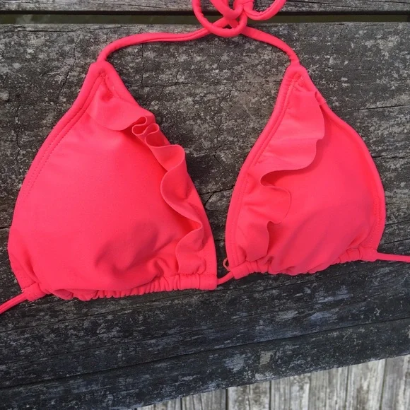 Barbiecore OP pink bikini top halter coral ruffles Surf - Picture 2 of 8